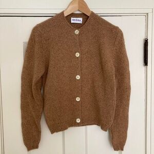 BRORA 100% Scottish Donegal Cashmere Cardigan in Toffee Size UK12/US8